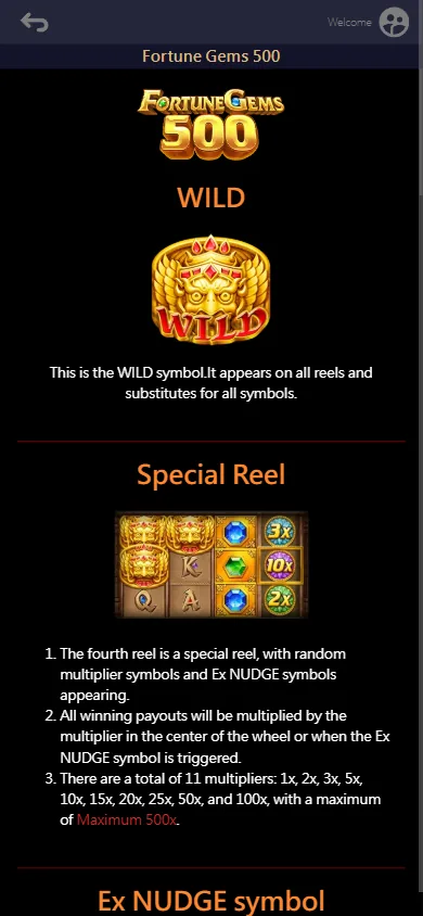Portrait view of the Fortune Gems 500 Wild rule Portrait view of the Fortune Gems 500 Wild rule