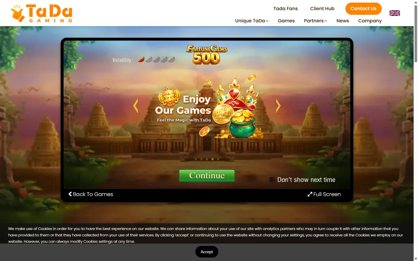 Top of the official TaDa Gaming Fortune Gems 500 product page Top of the official TaDa Gaming Fortune Gems 500 product page